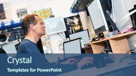  Presentation with computers - Slides with cyber crime - hacker behind several computers background and a ocean colored foreground