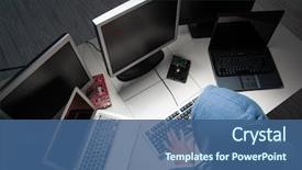  Presentation with computer hacking - Colorful slide set enhanced with cyber crime - hacker hacking computer at night backdrop and a ocean colored foreground