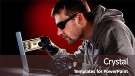  Presentation with hacker - PPT theme enhanced with cyber crime - hacker in a sunglasses background and a wine colored foreground