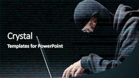  Presentation with computer hacker - Cool new slide set with cyber crime - hacker selects code to computer backdrop and a black colored foreground