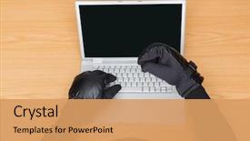  Presentation with hacker white - Presentation theme enhanced with cyber crime - hacker using laptop to steal background and a coral colored foreground