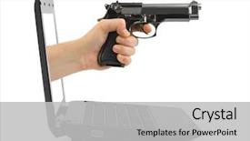  Presentation with gun - Presentation theme having cyber crime - hand with gun and notebook background and a light gray colored foreground