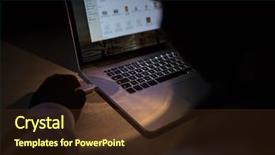  Presentation with cyber crime - Amazing PPT theme having cyber crime - male thief stealing data backdrop and a tawny brown colored foreground