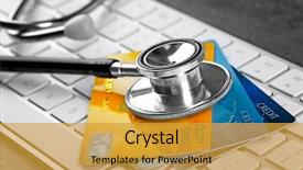  Presentation with cyber crime - Slide set consisting of cyber crime - stethoscope and credit cards background and a gold colored foreground