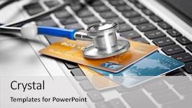  Presentation with cyber crime - Slide deck enhanced with cyber crime - stethoscope and credit cards background and a light gray colored foreground
