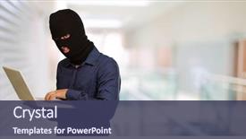  Presentation with cyber crime - Presentation design with cyber crime - young male thief holding laptop background and a tawny brown colored foreground