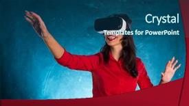  Presentation with cyber - Cool new PPT theme with cyber education - happy woman with glasses backdrop and a ocean colored foreground