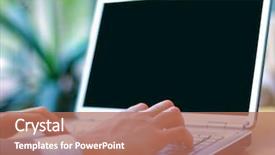  Presentation with ict modern laptop - PPT theme having cyber education - person typing on a modern background and a coral colored foreground