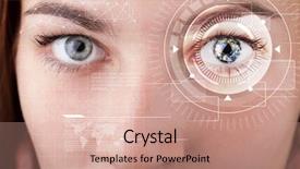  Presentation with cyber - Colorful PPT theme enhanced with cyber girl with technolgy eye backdrop and a coral colored foreground