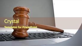  Presentation with gavel - Slide deck enhanced with cyber law - gavel on a laptop computer background and a  colored foreground
