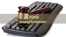  Presentation with gavel - Presentation theme enhanced with cyber law - wooden gavel on keyboard isolated background and a tawny brown colored foreground