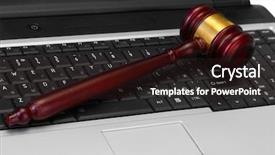 Presentation with gavel - Theme consisting of cyber law - wooden gavel on laptop computer background and a wine colored foreground