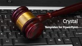  Presentation with gavel - Presentation design with cyber law - wooden gavel on laptop computer background and a wine colored foreground