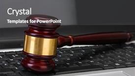  Presentation with gavel - Audience pleasing slides consisting of cyber law - wooden gavel on laptop computer backdrop and a gray colored foreground