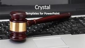  Presentation with gavel - Cool new slide deck with cyber law - wooden gavel on laptop computer backdrop and a dark gray colored foreground