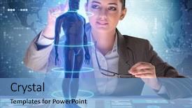  Presentation with diagnostics - Colorful presentation design enhanced with cyber medicine - futuristic remote diagnostics concept backdrop and a light blue colored foreground