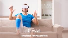  Presentation with physical therapy fracture leg - Presentation enhanced with cyber medicine - leg injured young man background and a coral colored foreground