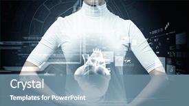  Presentation with virtual technology - Colorful presentation theme enhanced with cyber medicine - picture of futuristic woman working backdrop and a  colored foreground