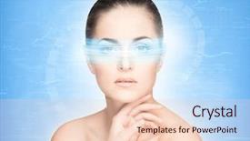  Presentation with optometry - Beautiful PPT theme featuring cyber medicine - young and attractive woman backdrop and a lemonade colored foreground