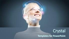  Presentation with hologram - Beautiful presentation theme featuring cyber medicine - young woman in white backdrop and a ocean colored foreground