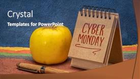  Presentation with online marketing - PPT theme with cyber-monday-holiday-online-shopping background and a ocean colored foreground