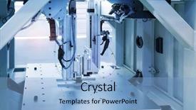  Presentation with arm robot - Slide deck with cyber physical - robotic and automation system control background and a  colored foreground