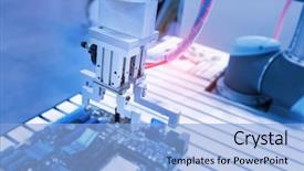  Presentation with robot arm - Audience pleasing slides consisting of cyber physical - robotic and automation system control backdrop and a light blue colored foreground