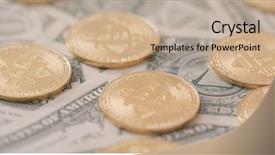  Presentation with stack of newspapers - Presentation design consisting of cyber physical - stack of bitcoin over usd background and a coral colored foreground