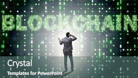  Presentation with cryptocurrency - Cool new PPT layouts with cyber risks - businessman in blockchain cryptocurrency concept backdrop and a ocean colored foreground