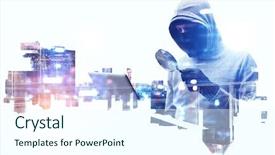  Presentation with information - PPT layouts enhanced with cyber risks - hacker man steal information background and a  colored foreground