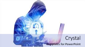  Presentation with information technolgy security - PPT layouts consisting of cyber risks - hacker man steal information background and a  colored foreground