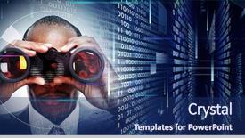  Presentation with cyber security - PPT theme with cyber security - black man with binoculars background and a navy blue colored foreground