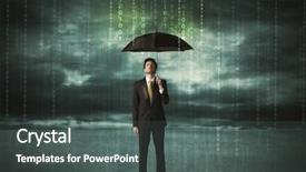  Presentation with umbrella protection - Colorful presentation theme enhanced with cyber security - business man standing with umbrella backdrop and a dark gray colored foreground