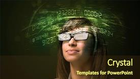  Presentation with high tech grilling - Beautiful slides featuring cyber security - business woman looking at high backdrop and a tawny brown colored foreground