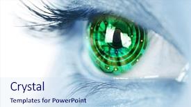  Presentation with cyber security - PPT layouts having cyber security - eye iris and green electronic background and a sky blue colored foreground