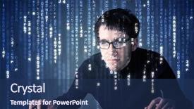  Presentation with information security - Audience pleasing theme consisting of cyber security - hacker decoding information from futuristic backdrop and a ocean colored foreground
