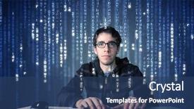  Presentation with information security - Cool new slide deck with cyber security - hacker decoding information from futuristic backdrop and a ocean colored foreground