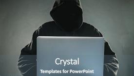  Presentation with cyber security - Colorful slide set enhanced with cyber security - hacker with a hood backdrop and a ocean colored foreground
