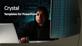  Presentation with computer hacker - Theme enhanced with cyber security - hacker working with computer background and a black colored foreground