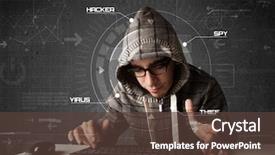  Presentation with information security - Cool new theme with cyber security - young hacker in futuristic enviroment backdrop and a tawny brown colored foreground