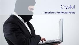  Presentation with accounting information system - Beautiful PPT theme featuring cyber security fraud - hacker stealing information from laptop backdrop and a sky blue colored foreground