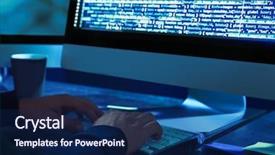  Presentation with computer room - Amazing slide deck having cyber security fraud - hacker using computer in dark backdrop and a navy blue colored foreground