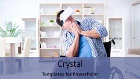  Presentation with virtual reality rehabilitation - Audience pleasing PPT theme consisting of cyber sickness - disabled man studying with virtual backdrop and a ocean colored foreground