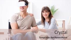  Presentation with cyber - Beautiful PPT theme featuring cyber sickness - disabled man with virtual glasses backdrop and a  colored foreground