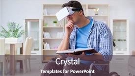  Presentation with virtual reality shooter - Slide deck enhanced with cyber sickness - disabled student studying with virtual background and a tawny brown colored foreground