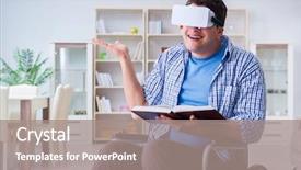  Presentation with virtual reality rehabilitation - Colorful presentation design enhanced with cyber sickness - disabled student studying with virtual backdrop and a gray colored foreground