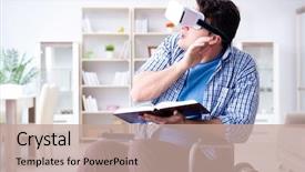  Presentation with virtual reality medical - PPT theme having cyber sickness - disabled student studying with virtual background and a coral colored foreground