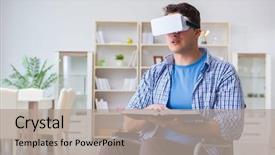  Presentation with virtual reality medical - PPT layouts enhanced with cyber sickness - disabled student studying with virtual background and a mint green colored foreground