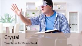  Presentation with virtual reality medical - PPT theme having cyber sickness - disabled student studying with virtual background and a mint green colored foreground