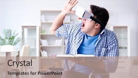  Presentation with virtual reality rehabilitation - Colorful PPT theme enhanced with cyber sickness - disabled student studying with virtual backdrop and a coral colored foreground